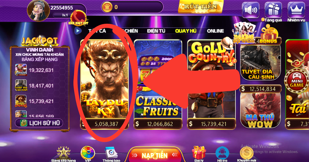 Chọn game Tây Du Ký trong mục Quay Hũ của 68Gamebai.